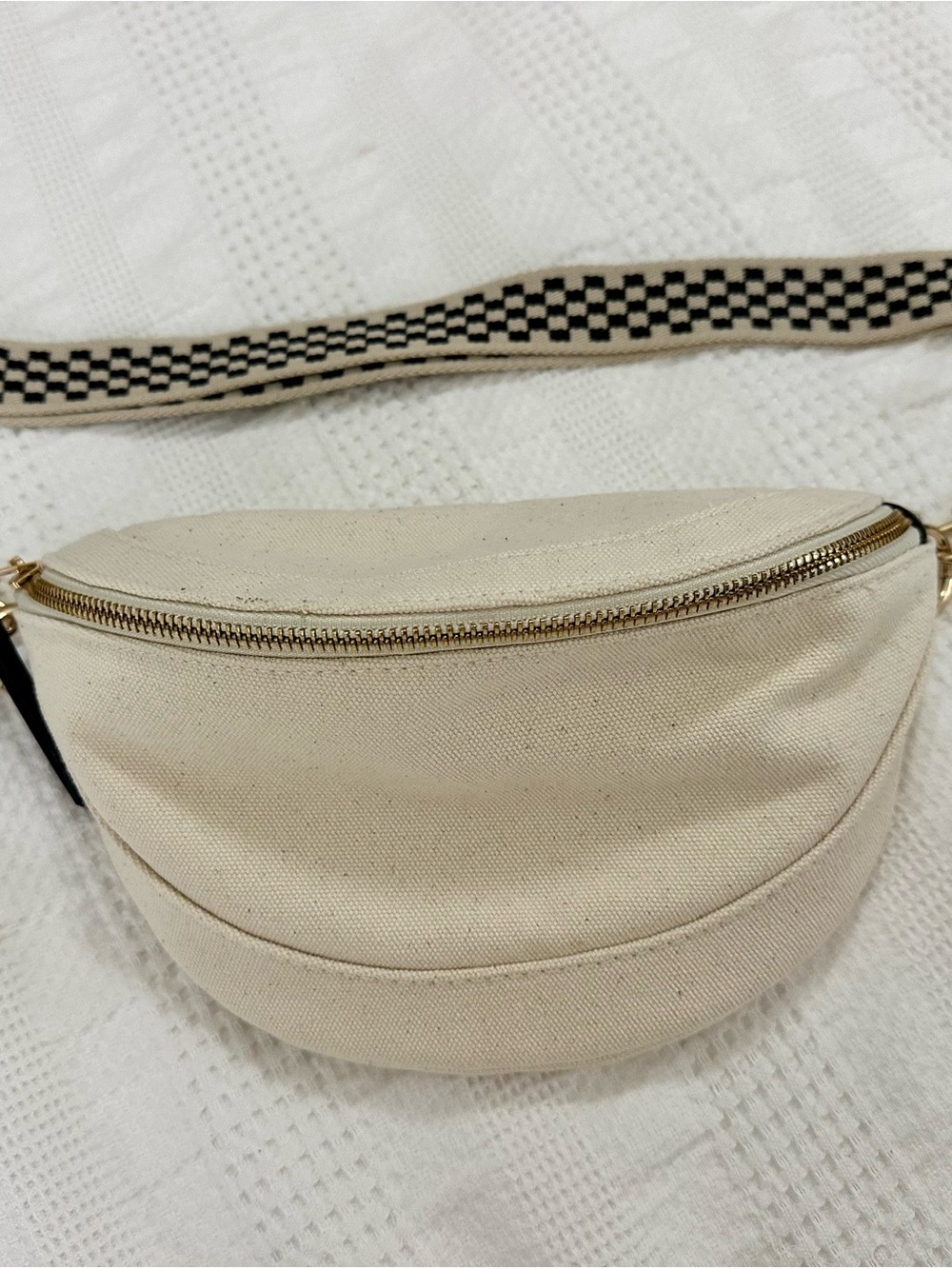 Universal Thread Canvas Belt/Waist Bag in Cream with Checkered Strap